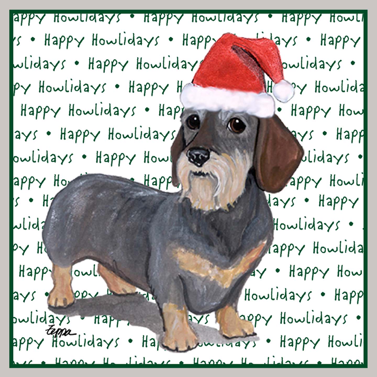 Dachshund (Wire Haired) Happy Howlidays Text - Women's V-Neck Long Sleeve T-Shirt