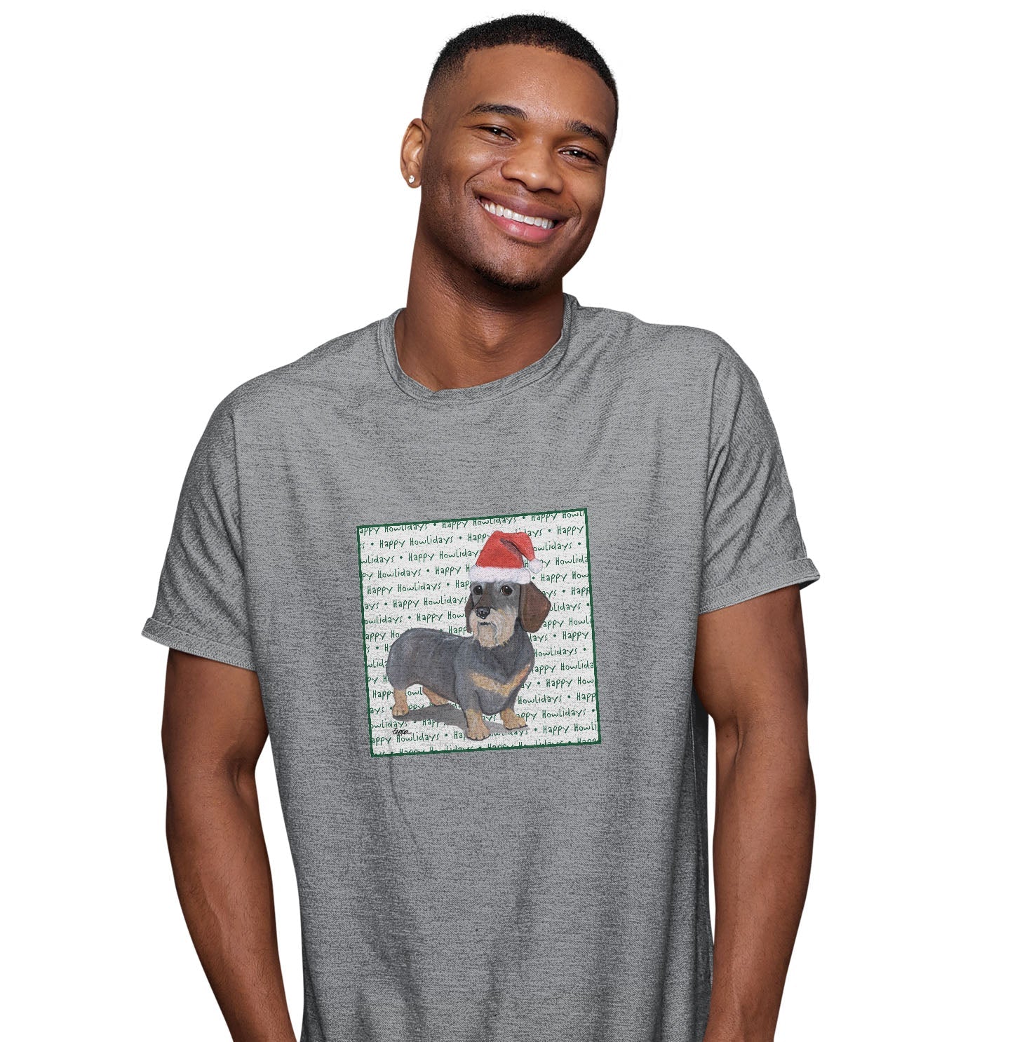 Dachshund (Wire Haired) Happy Howlidays Text - Adult Unisex T-Shirt