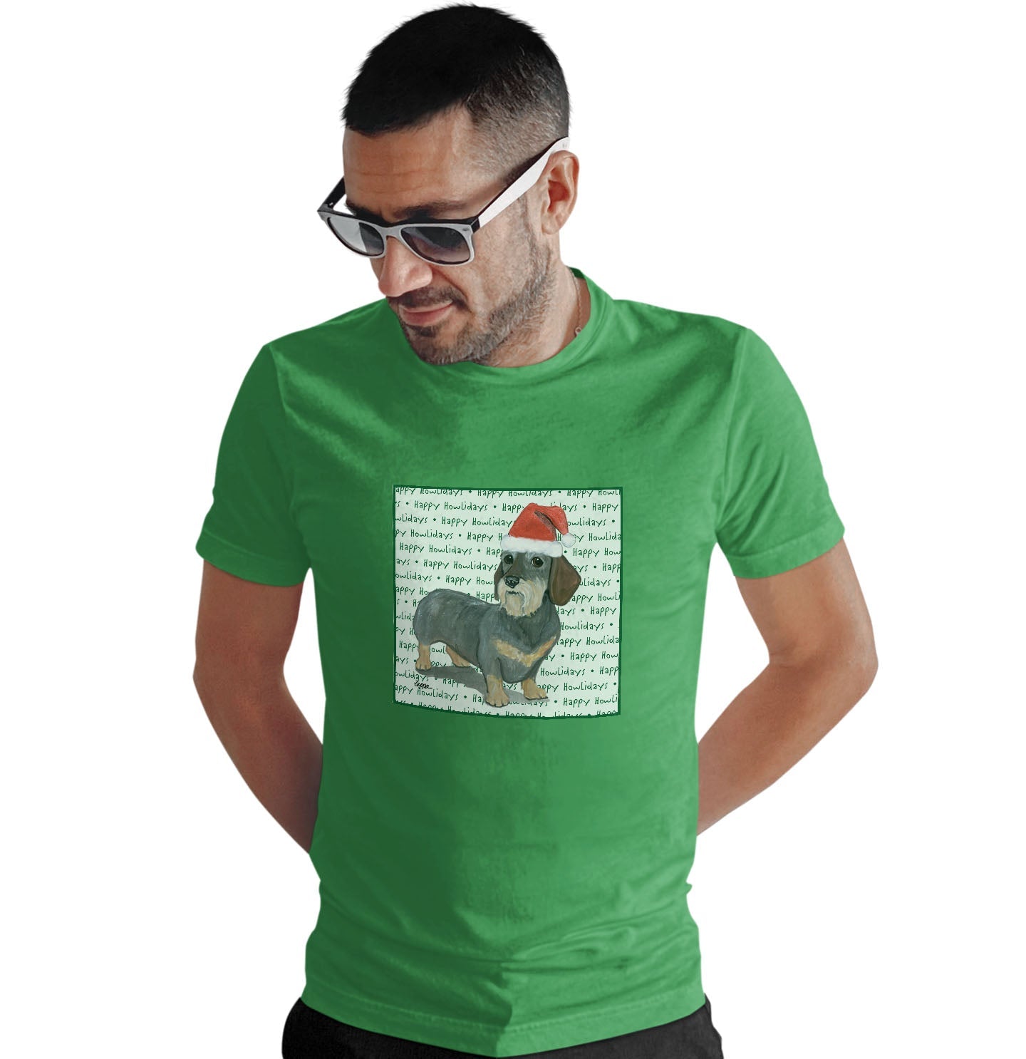 Dachshund (Wire Haired) Happy Howlidays Text - Adult Unisex T-Shirt