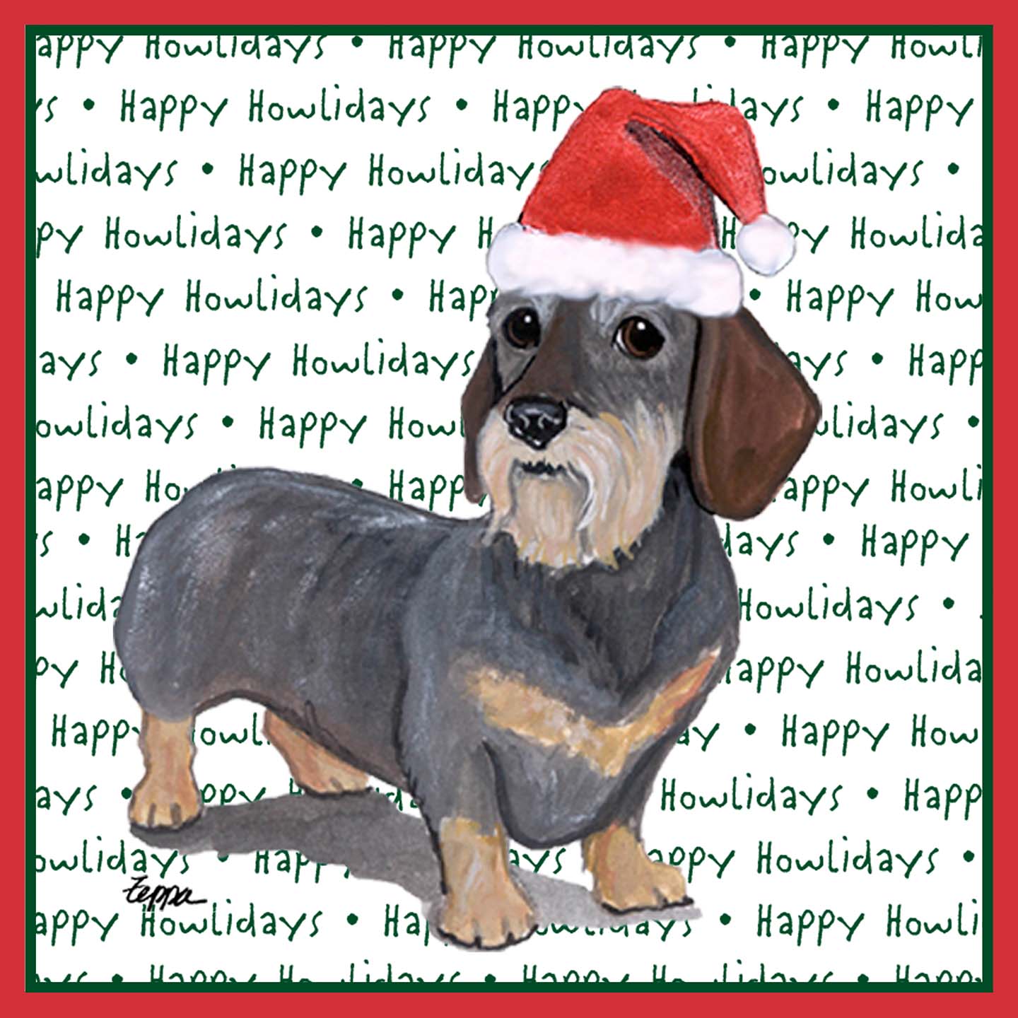 Dachshund (Wire Haired) Happy Howlidays Text - Adult Unisex T-Shirt