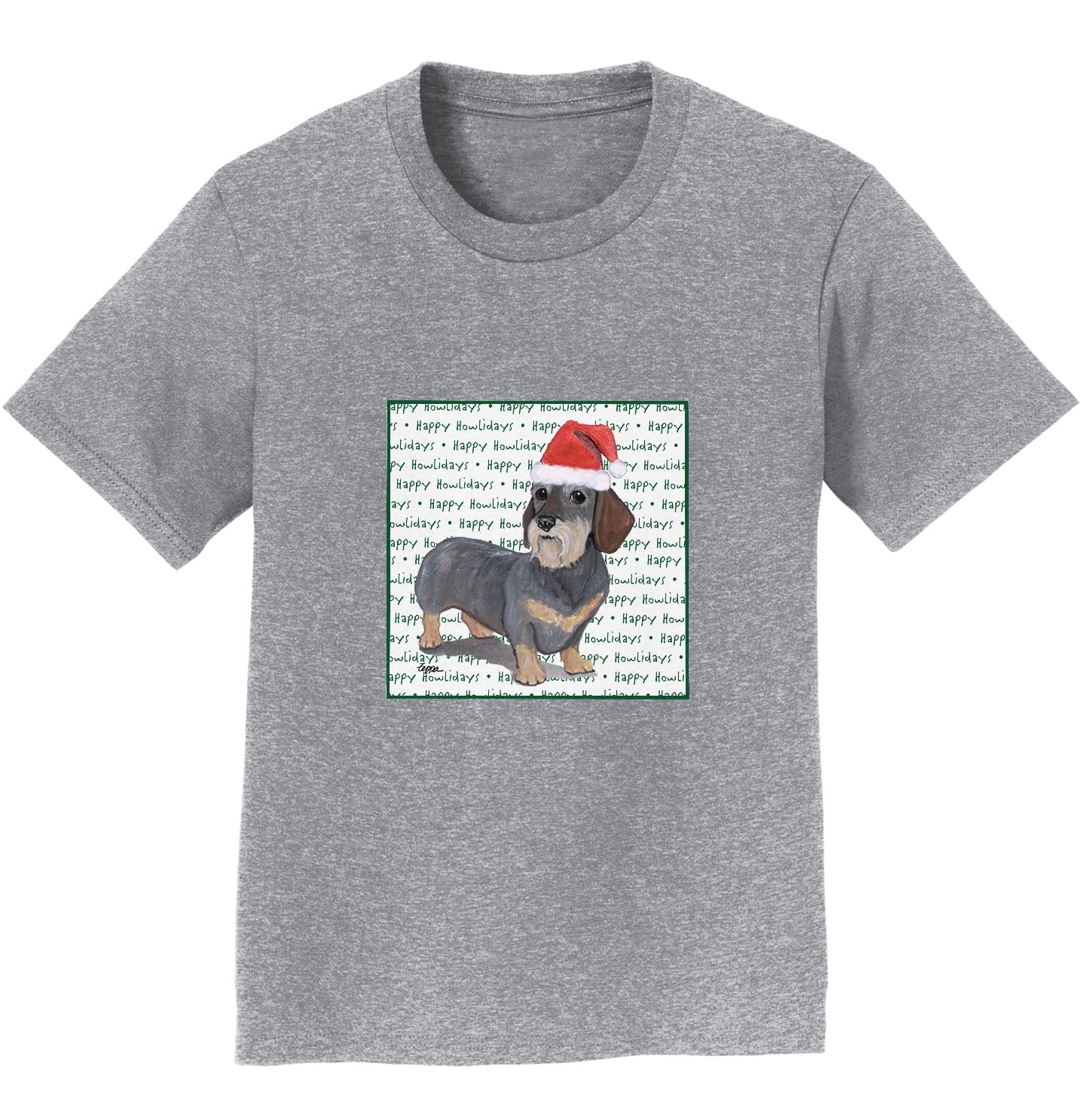 Dachshund (Wire Haired) Happy Howlidays Text - Kids' Unisex T-Shirt