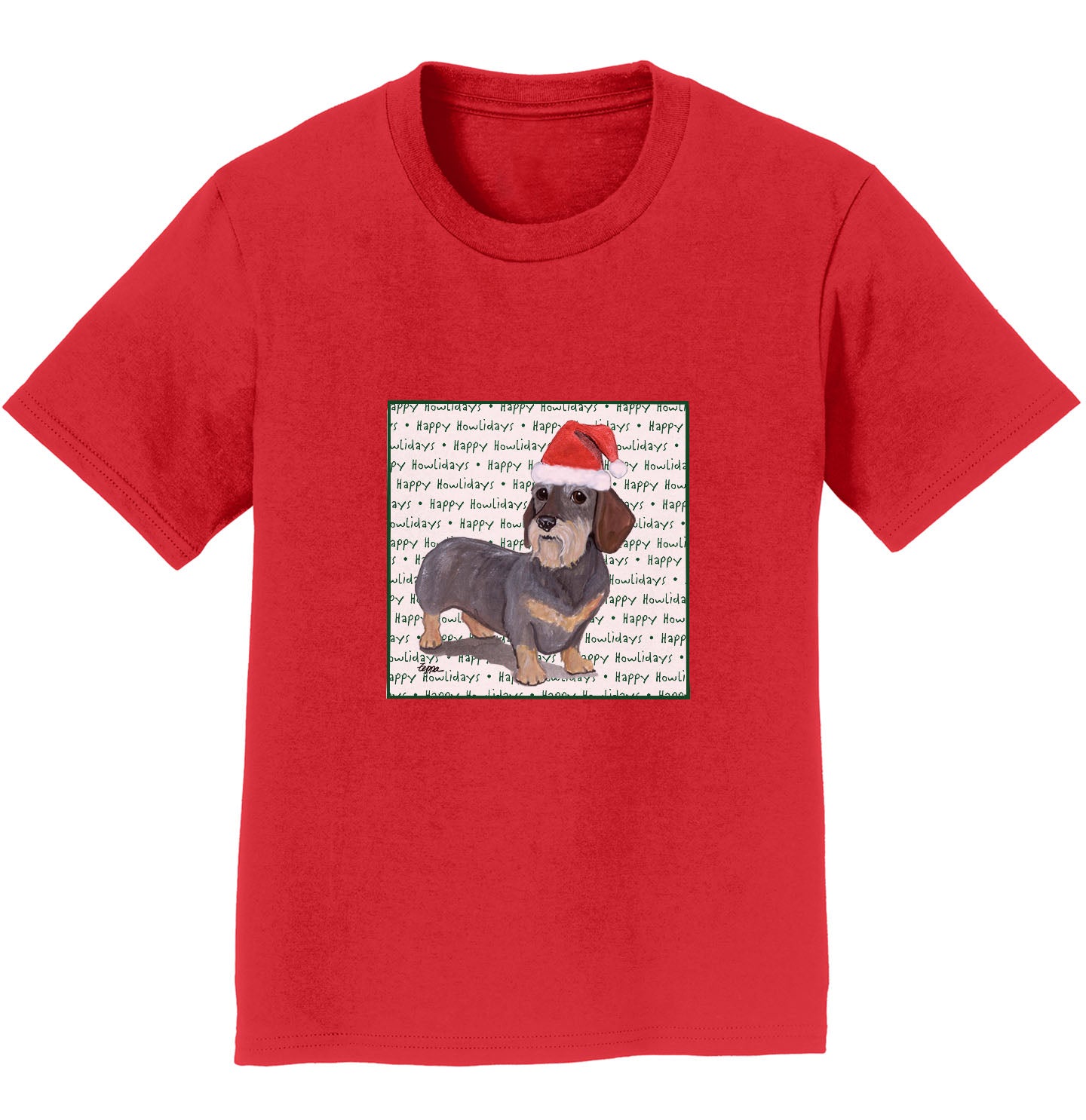 Dachshund (Wire Haired) Happy Howlidays Text - Kids' Unisex T-Shirt