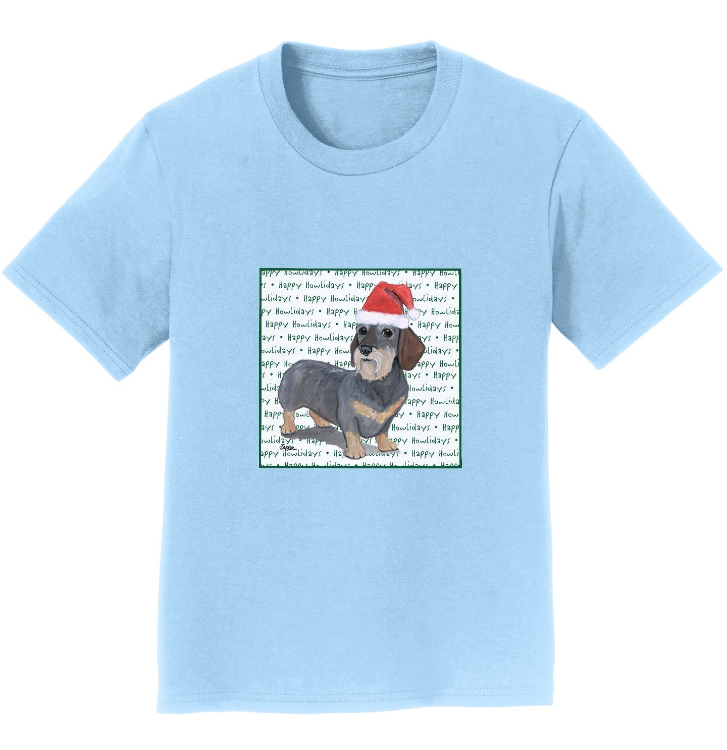 Dachshund (Wire Haired) Happy Howlidays Text - Kids' Unisex T-Shirt