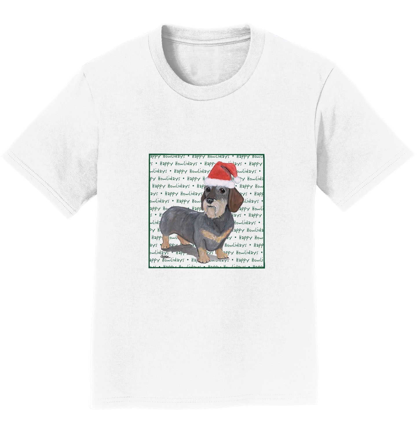 Dachshund (Wire Haired) Happy Howlidays Text - Kids' Unisex T-Shirt