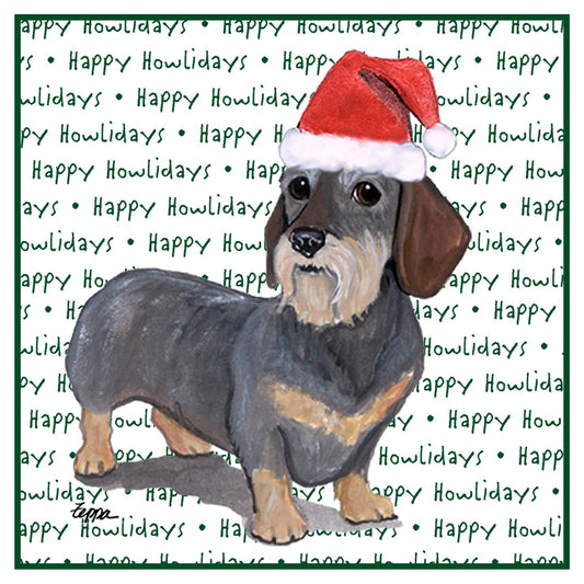 Dachshund (Wire Haired) Happy Howlidays Text - Adult Unisex Hoodie Sweatshirt