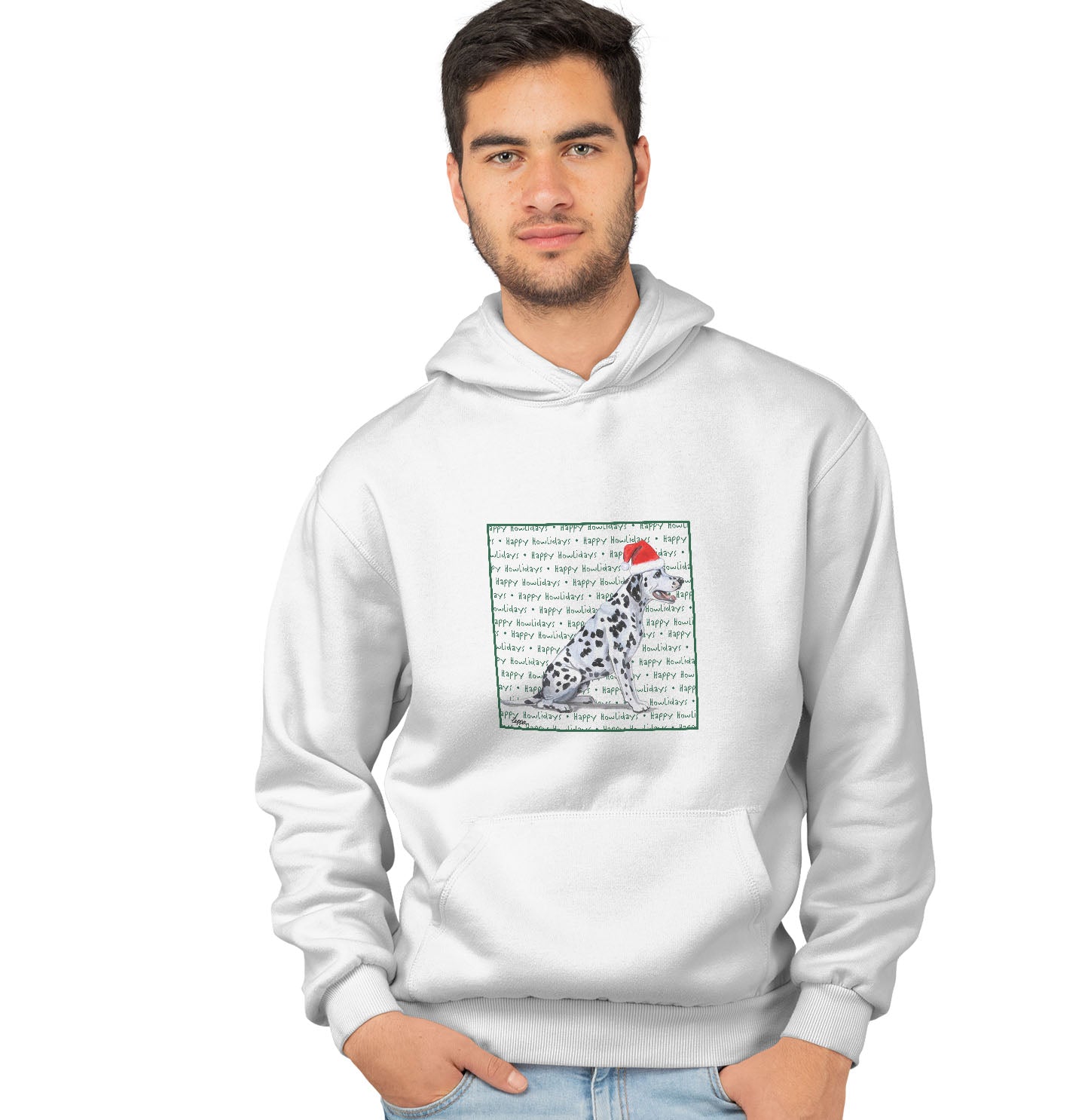 Dalmatian Happy Howlidays Text - Adult Unisex Hoodie Sweatshirt