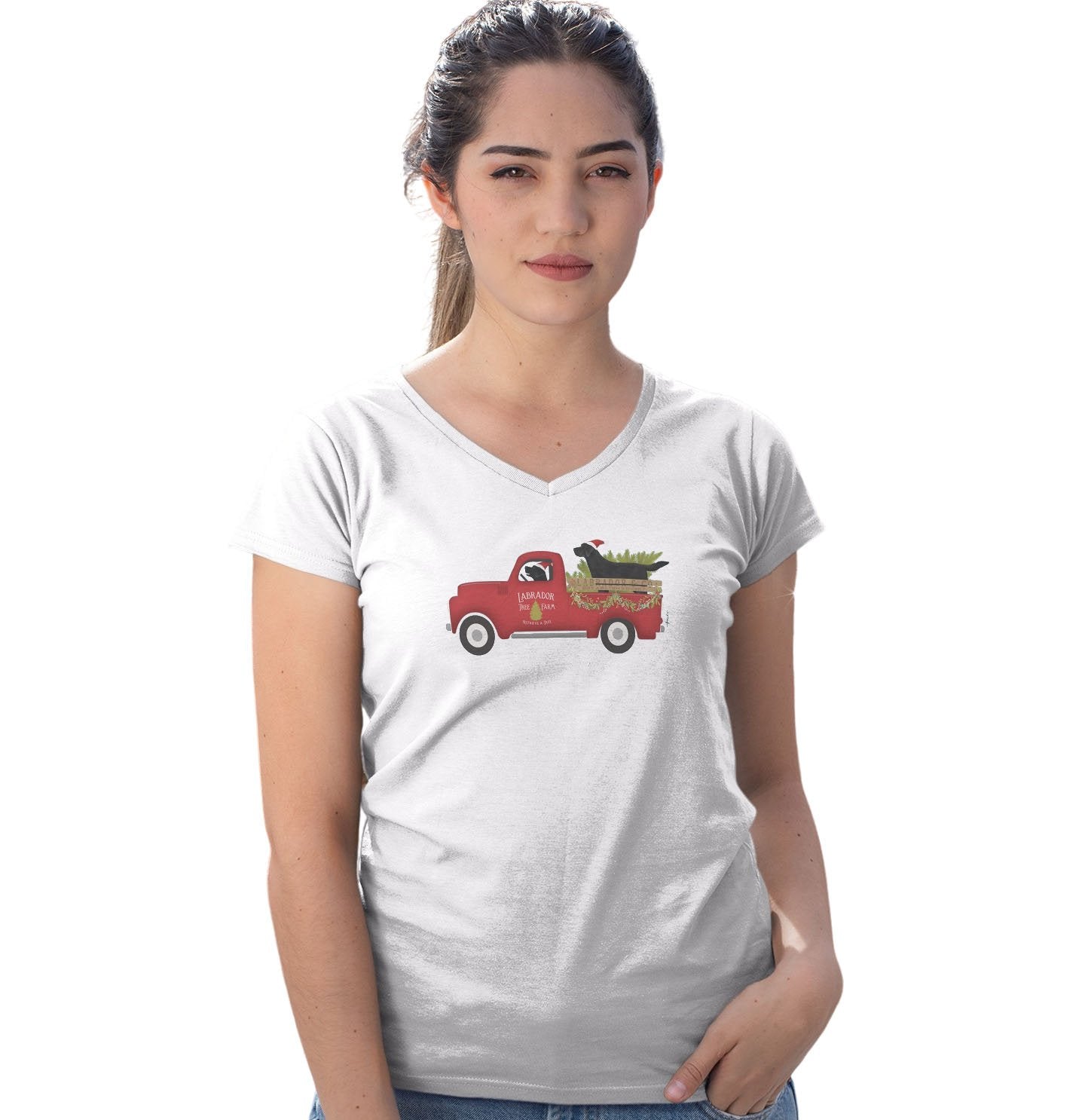 Labrador Christmas Tree Truck - Women's V-Neck T-Shirt