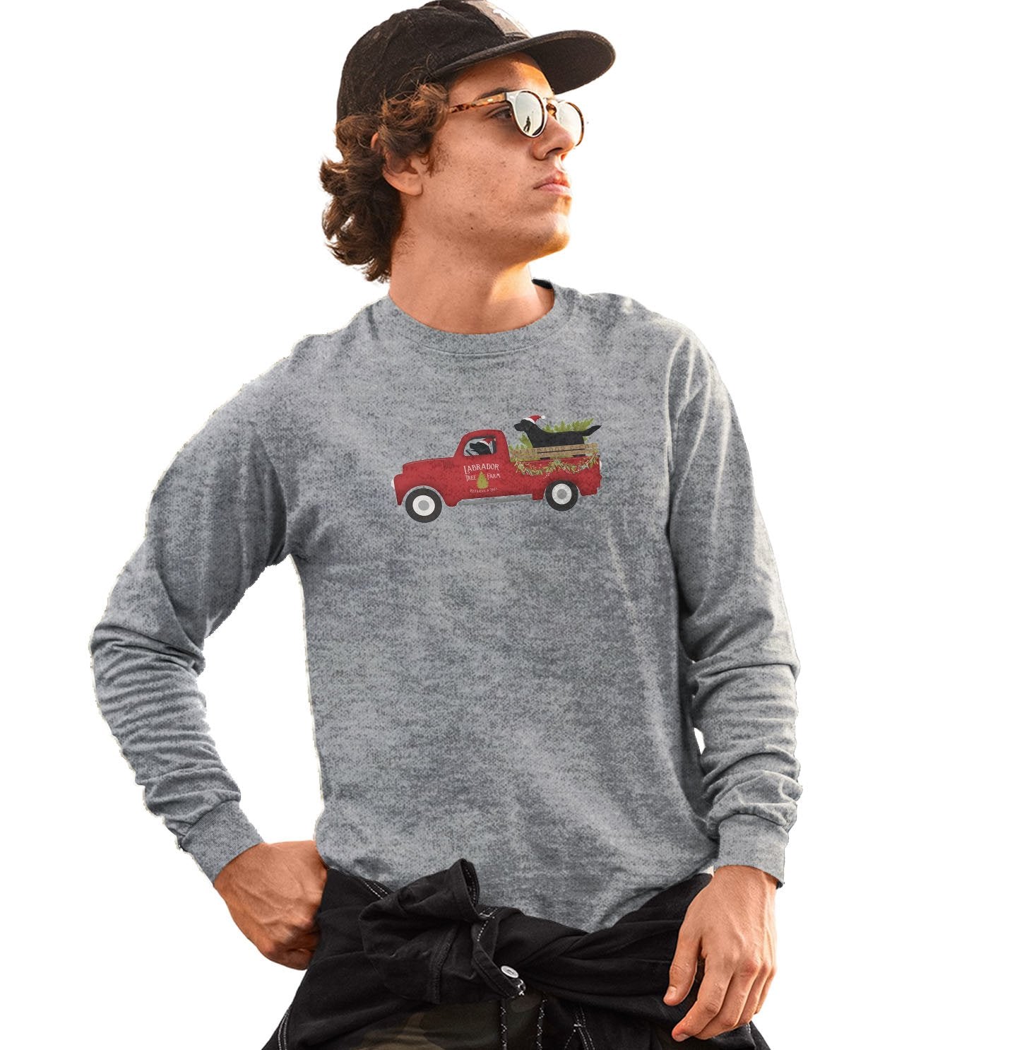 Labrador Christmas Tree Truck - Adult Unisex Long Sleeve T-Shirt