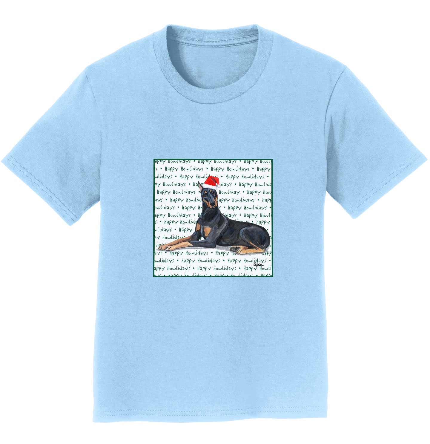 Doberman Pinscher Happy Howlidays Text - Kids' Unisex T-Shirt