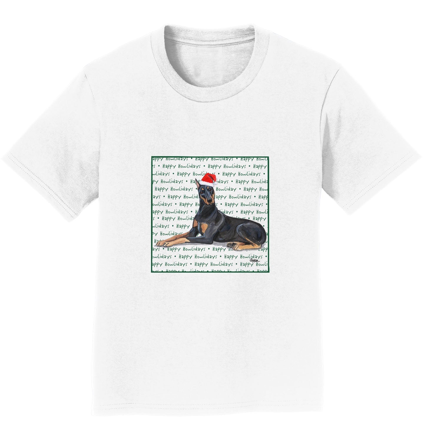 Doberman Pinscher Happy Howlidays Text - Kids' Unisex T-Shirt