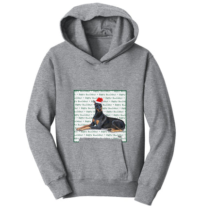 Doberman Pinscher Happy Howlidays Text - Kids' Unisex Hoodie Sweatshirt