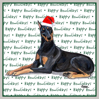 Doberman Pinscher Happy Howlidays Text - Kids' Unisex Hoodie Sweatshirt