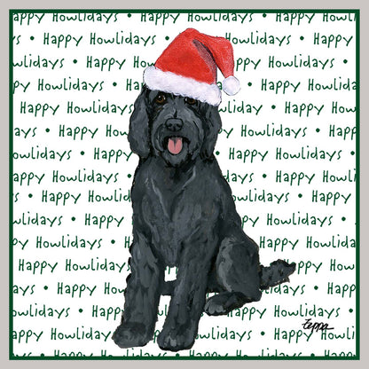 Black Labradoodle Happy Howlidays Text - Women's V-Neck Long Sleeve T-Shirt