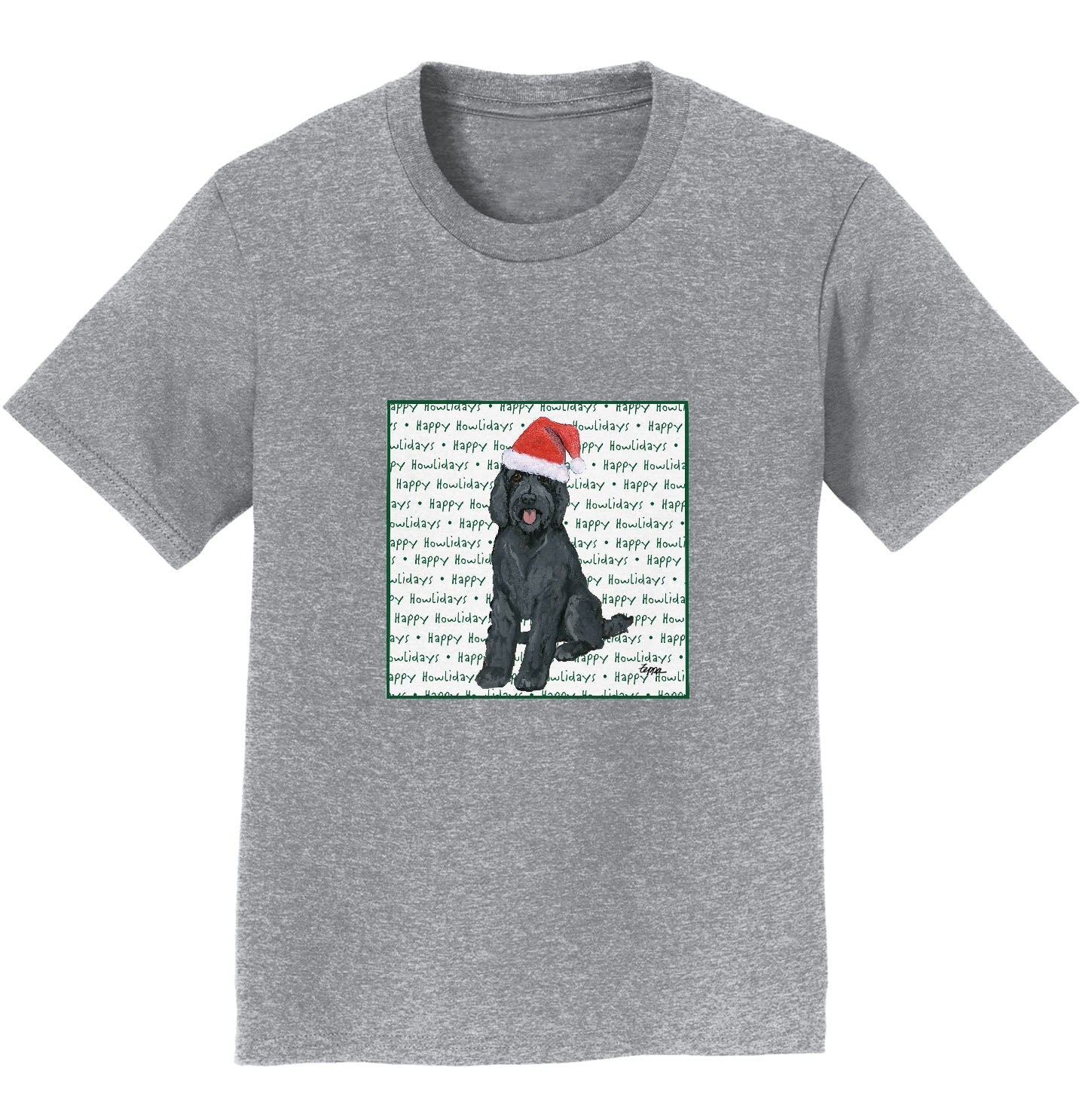 Black Labradoodle Happy Howlidays Text - Kids' Unisex T-Shirt