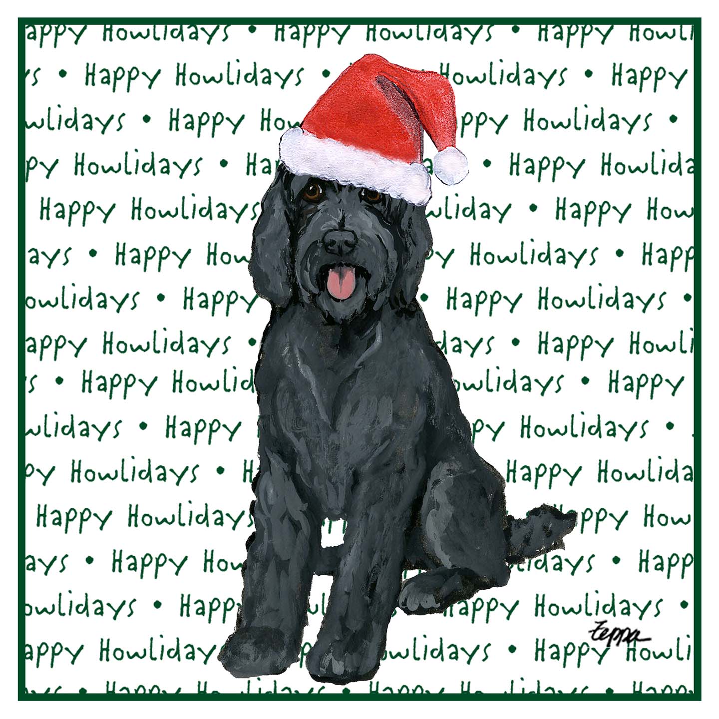 Black Labradoodle Happy Howlidays Text - Adult Unisex Hoodie Sweatshirt