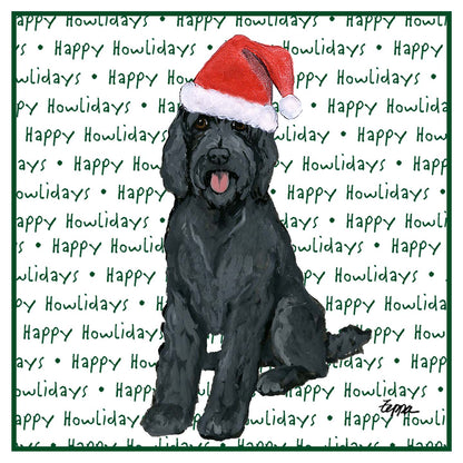 Black Labradoodle Happy Howlidays Text - Adult Unisex Hoodie Sweatshirt