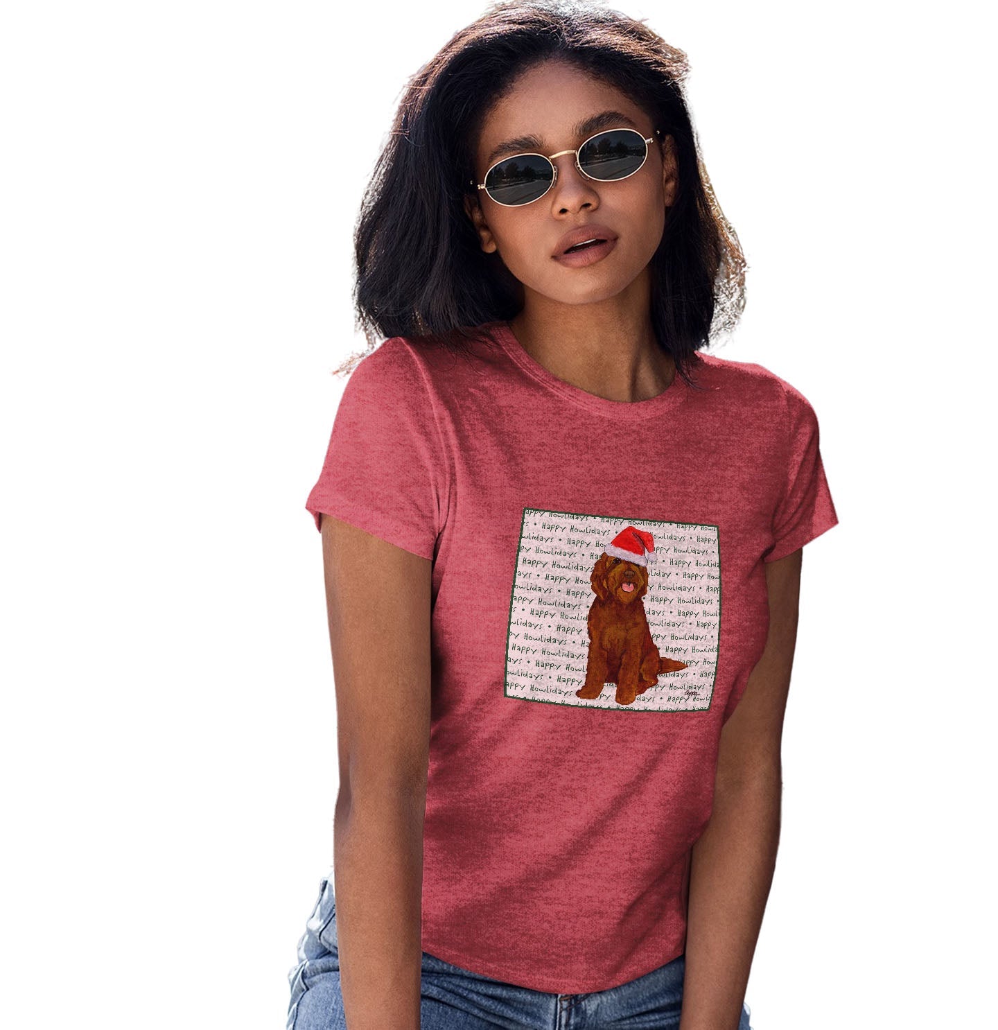 Chocolate Labradoodle Happy Howlidays Text - Women's Tri-Blend T-Shirt