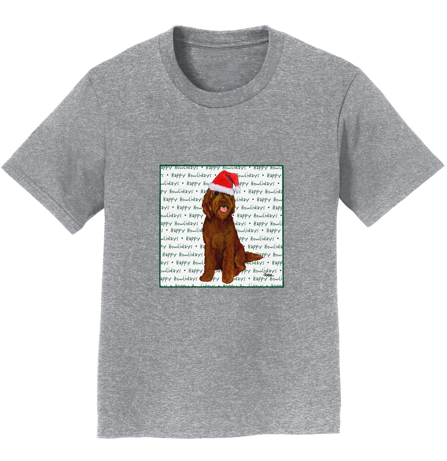 Chocolate Labradoodle Happy Howlidays Text - Kids' Unisex T-Shirt