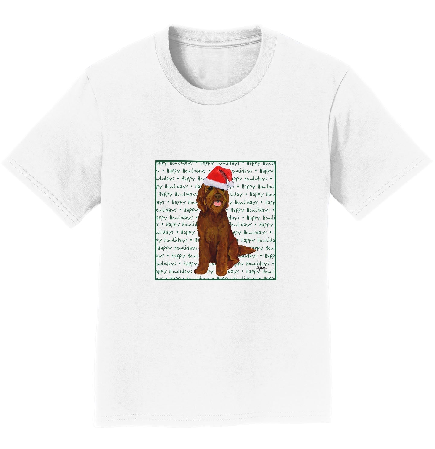 Chocolate Labradoodle Happy Howlidays Text - Kids' Unisex T-Shirt