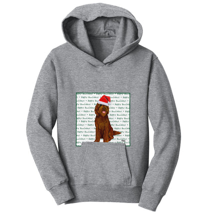 Chocolate Labradoodle Happy Howlidays Text - Kids' Unisex Hoodie Sweatshirt