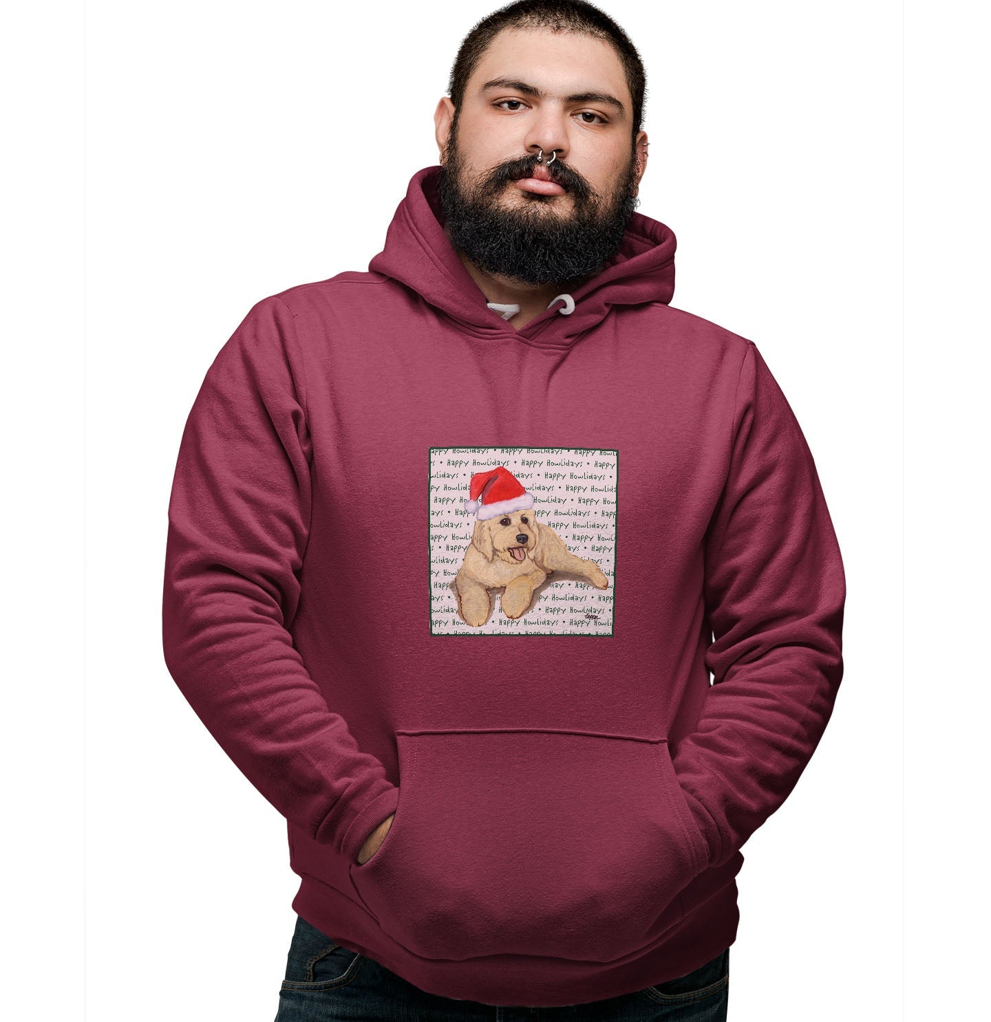 Goldendoodle Happy Howlidays Text - Adult Unisex Hoodie Sweatshirt