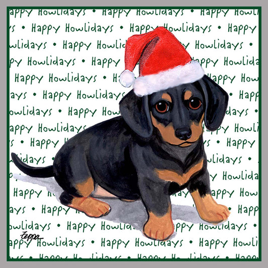 Dachshund Puppy Happy Howlidays Text - Women's V-Neck Long Sleeve T-Shirt