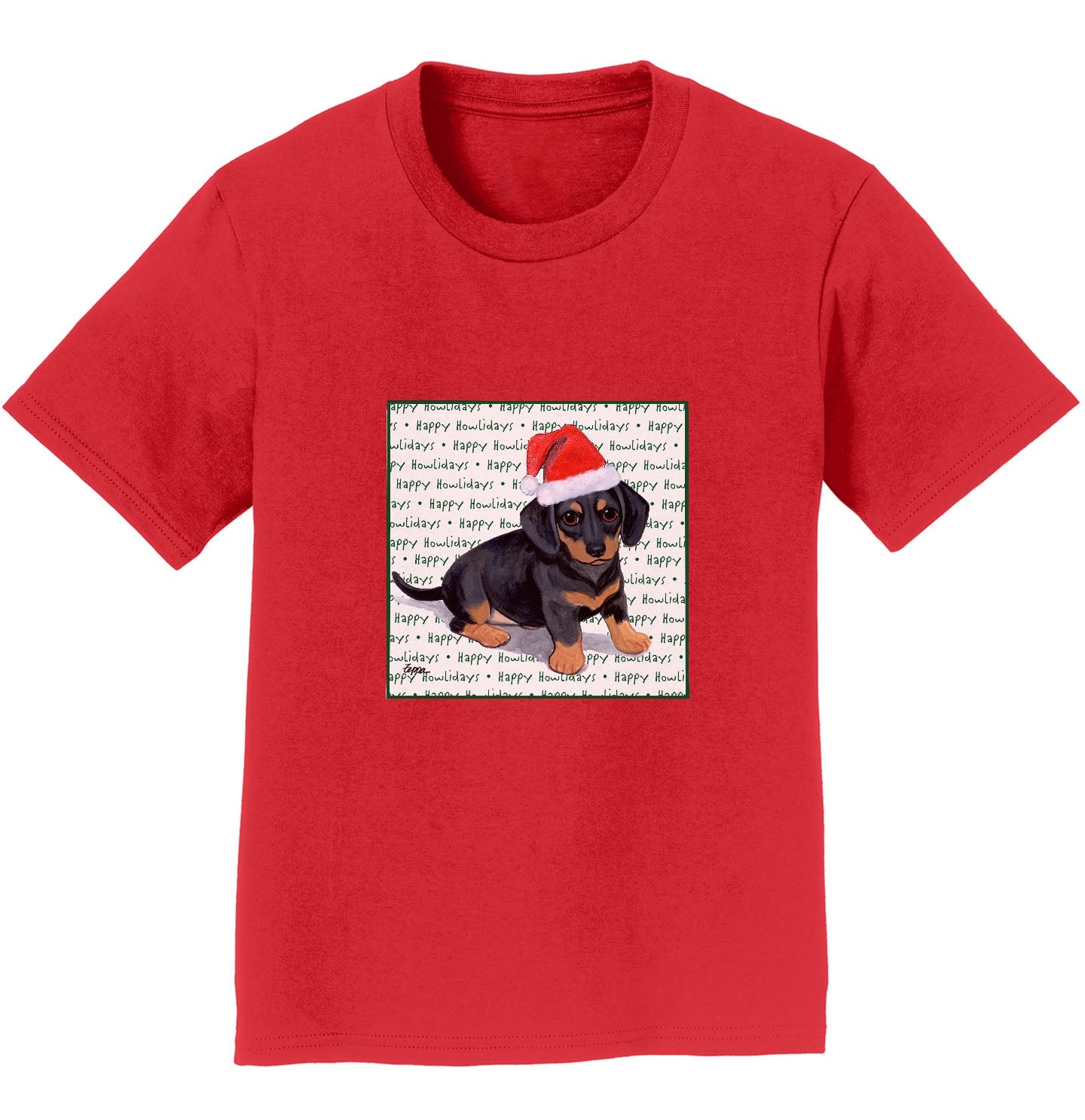 Dachshund Puppy Happy Howlidays Text - Kids' Unisex T-Shirt