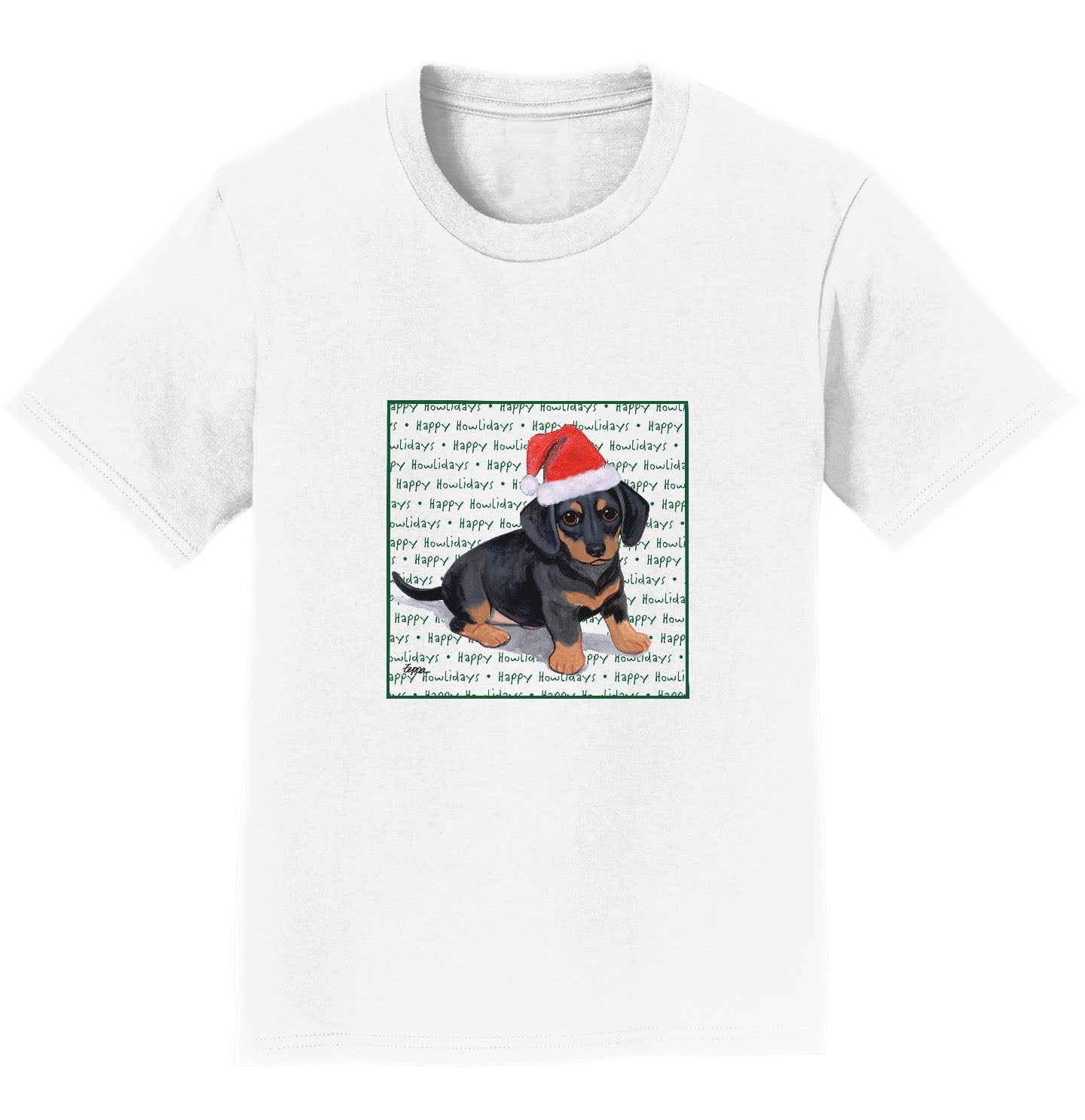 Dachshund Puppy Happy Howlidays Text - Kids' Unisex T-Shirt