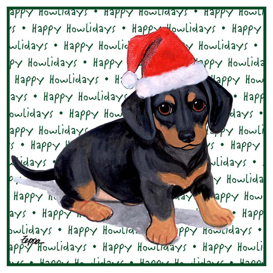 Dachshund Puppy Happy Howlidays Text - Adult Unisex Hoodie Sweatshirt