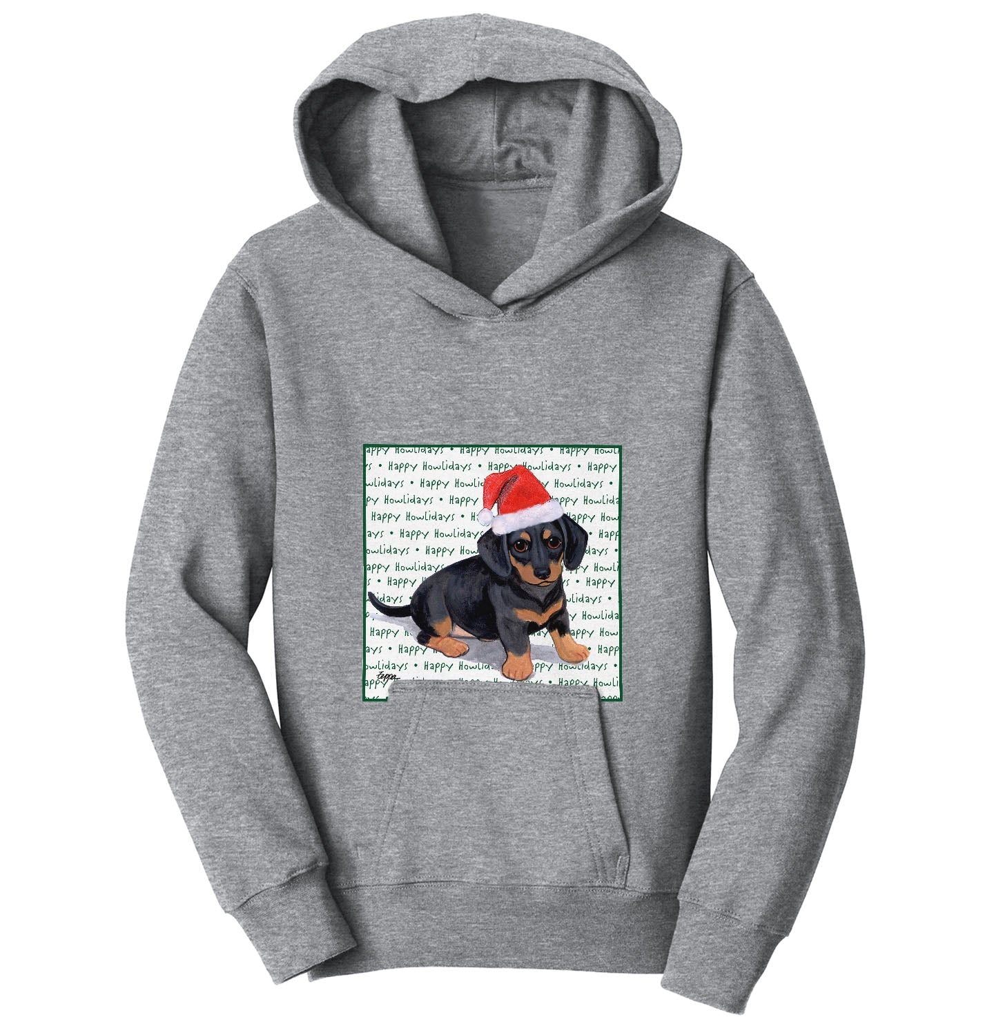 Dachshund Puppy Happy Howlidays Text - Kids' Unisex Hoodie Sweatshirt