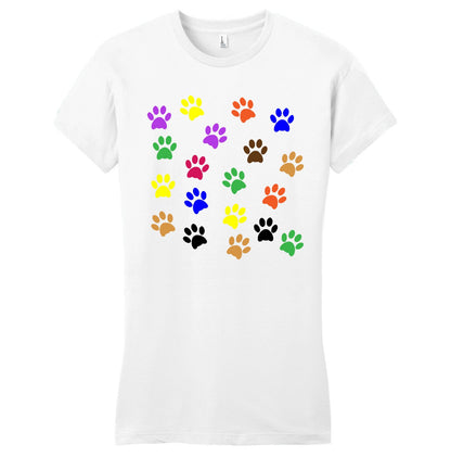 Colorful Paw Prints - Women's Fitted T-Shirt - Animal Tee