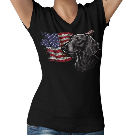 Patriotic Dachshund American Flag - Women's V-Neck T-Shirt