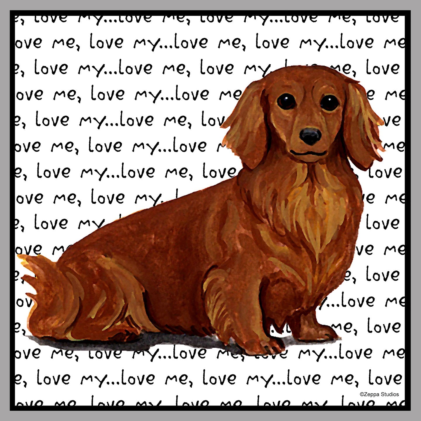 Long Haired Dachshund Love Text - Women's V-Neck Long Sleeve T-Shirt