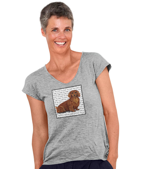 Long Haired Dachshund Love Text - Women's V-Neck T-Shirt