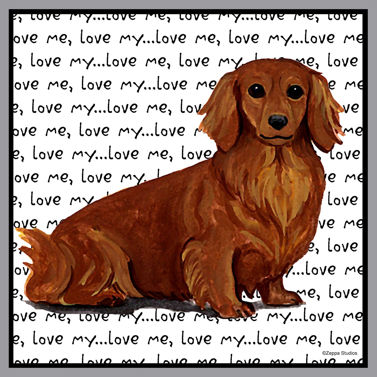 Long Haired Dachshund Love Text - Adult Unisex Crewneck Sweatshirt