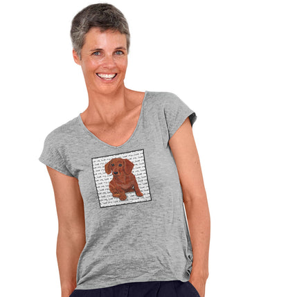 Red Dachshund Love Text - Women's V-Neck T-Shirt