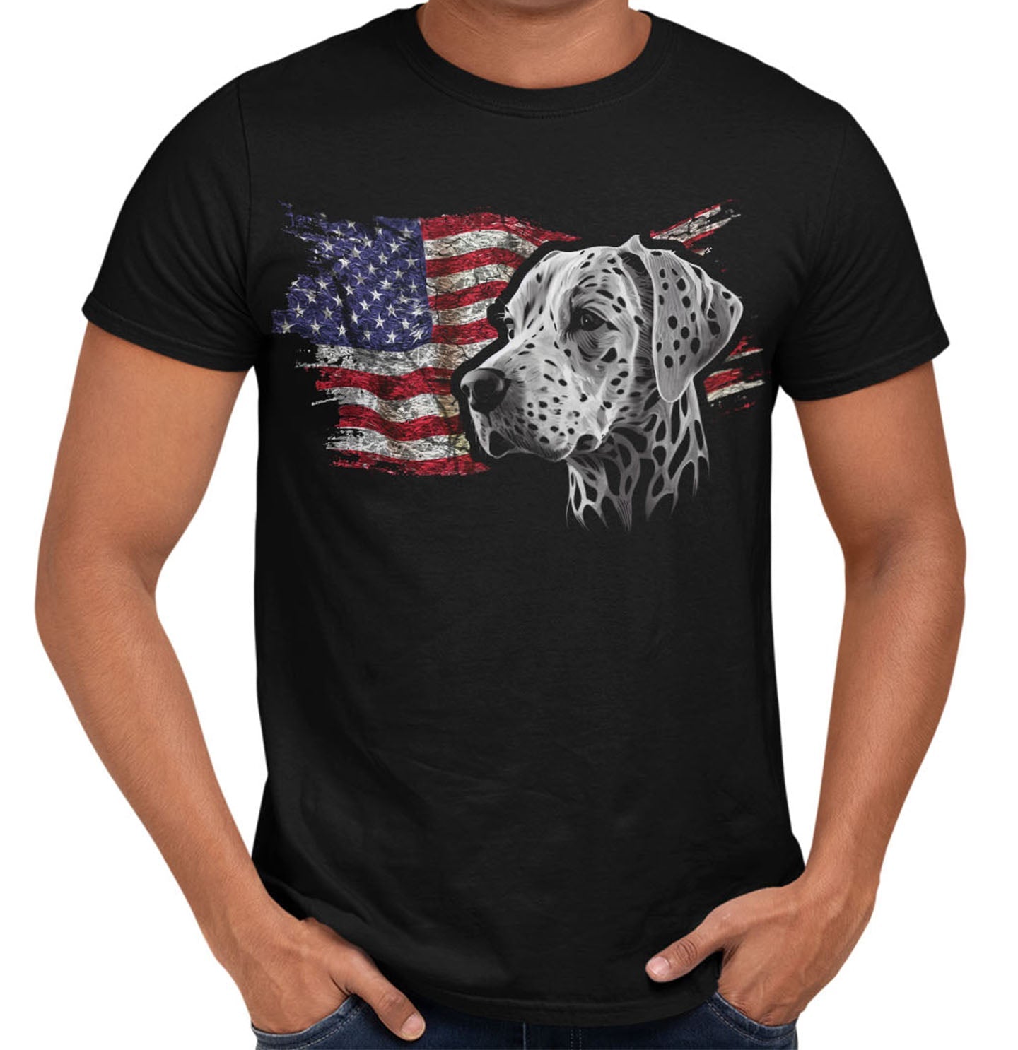 Patriotic Dalmatian American Flag - Adult Unisex T-Shirt