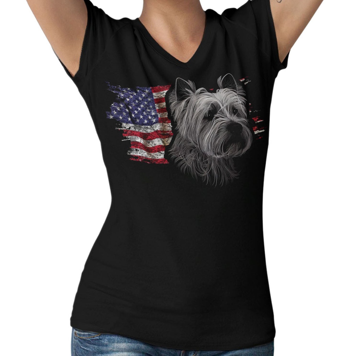 Patriotic Dandie Dinmont Terrier American Flag - Women's V-Neck T-Shirt