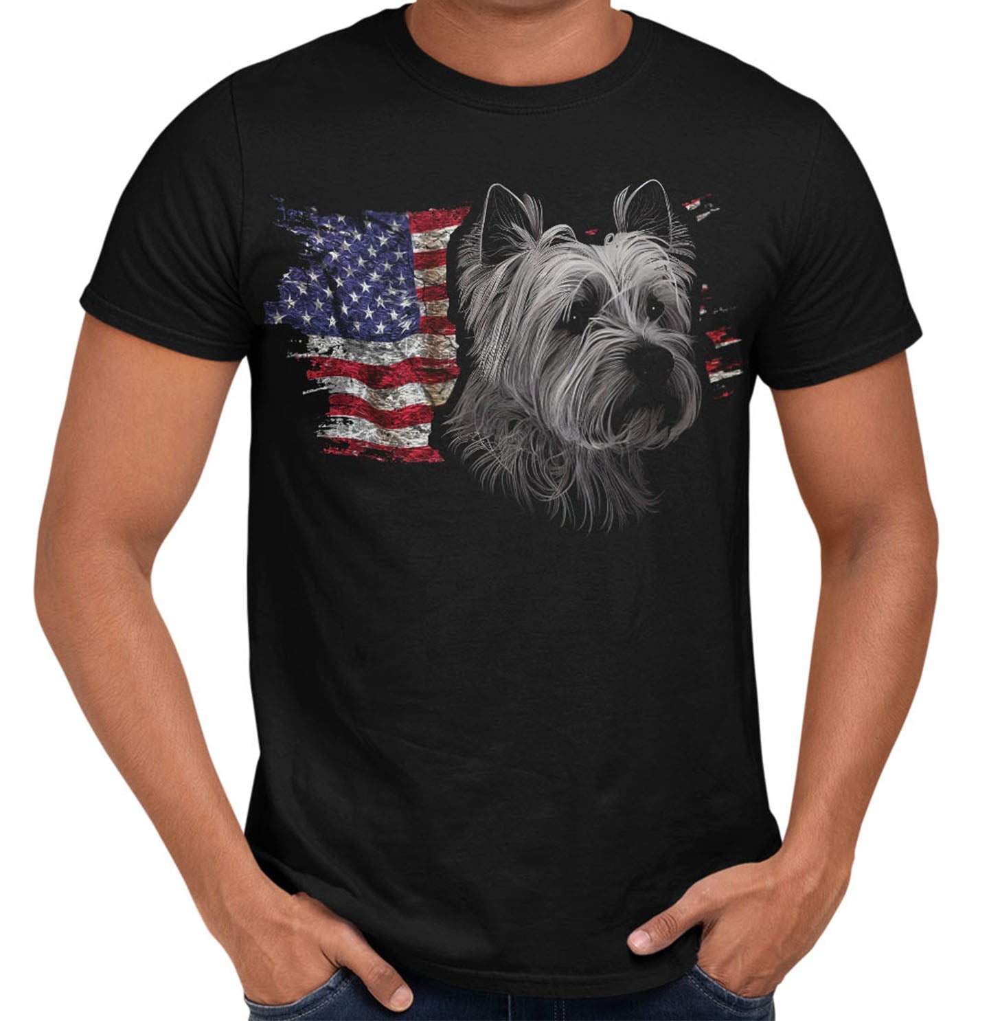 Patriotic Dandie Dinmont Terrier American Flag - Adult Unisex T-Shirt