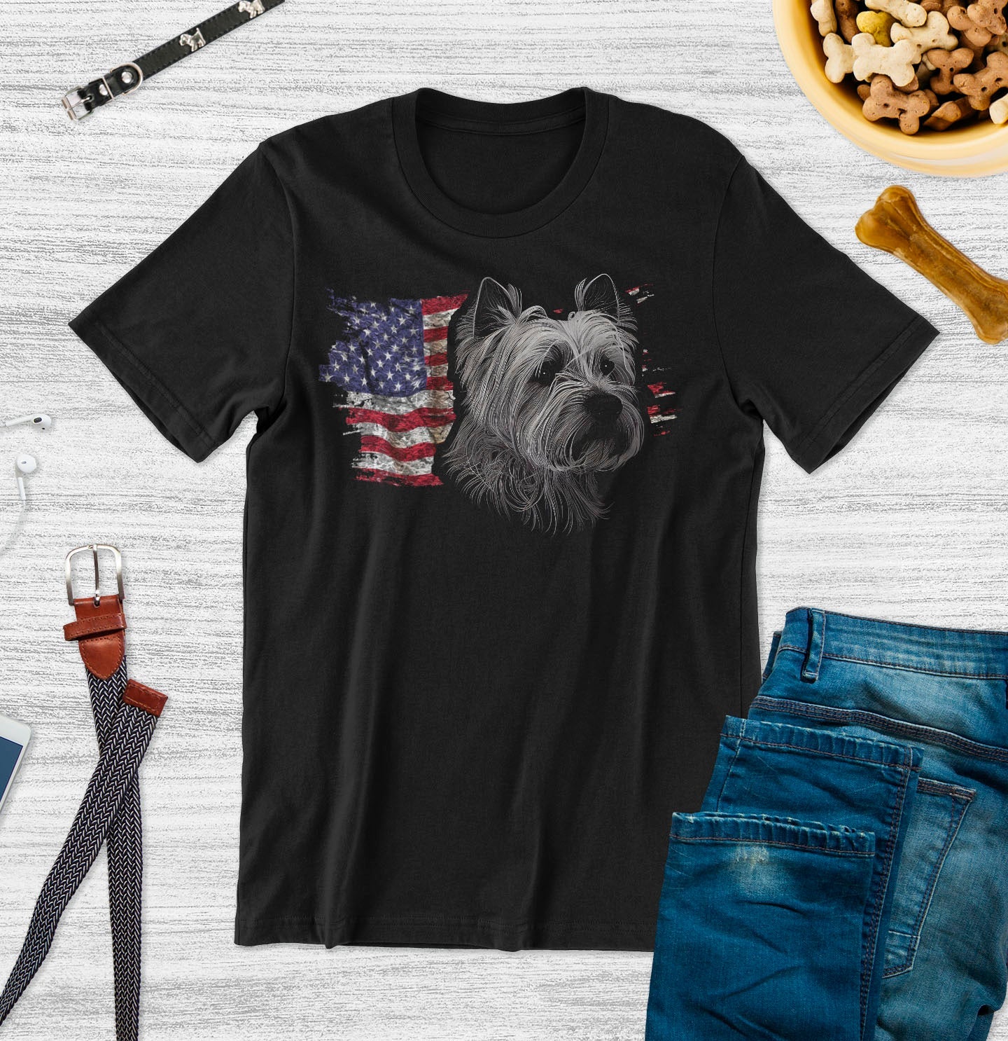Patriotic Dandie Dinmont Terrier American Flag - Adult Unisex T-Shirt