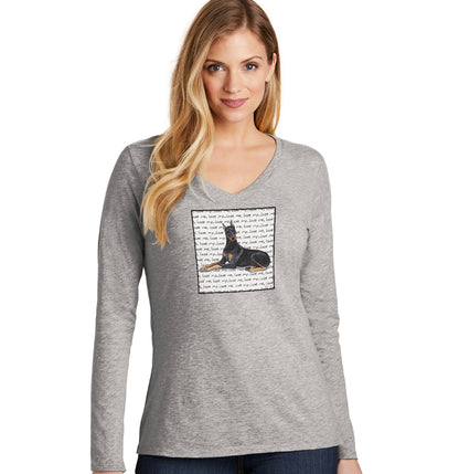 Doberman Pinscher Love Text - Women's V-Neck Long Sleeve T-Shirt