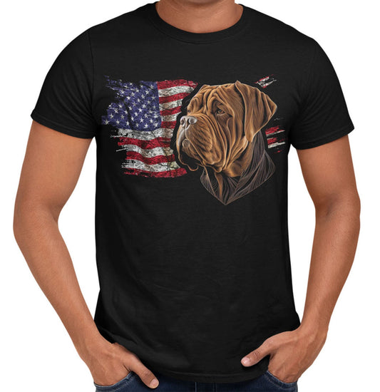 Patriotic Dogue de Bordeaux American Flag - Adult Unisex T-Shirt
