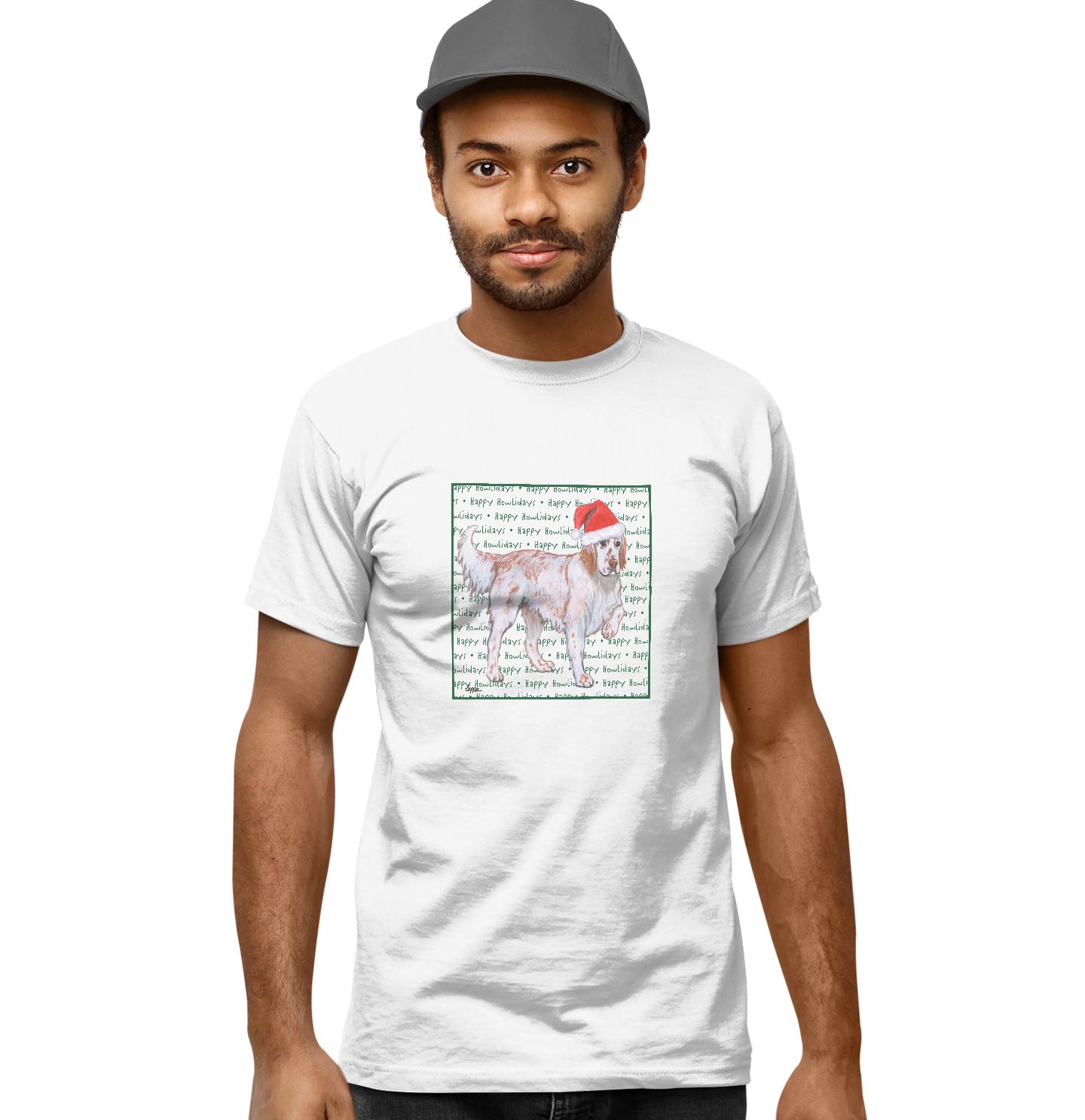 English Setter Happy Howlidays Text - Adult Unisex T-Shirt