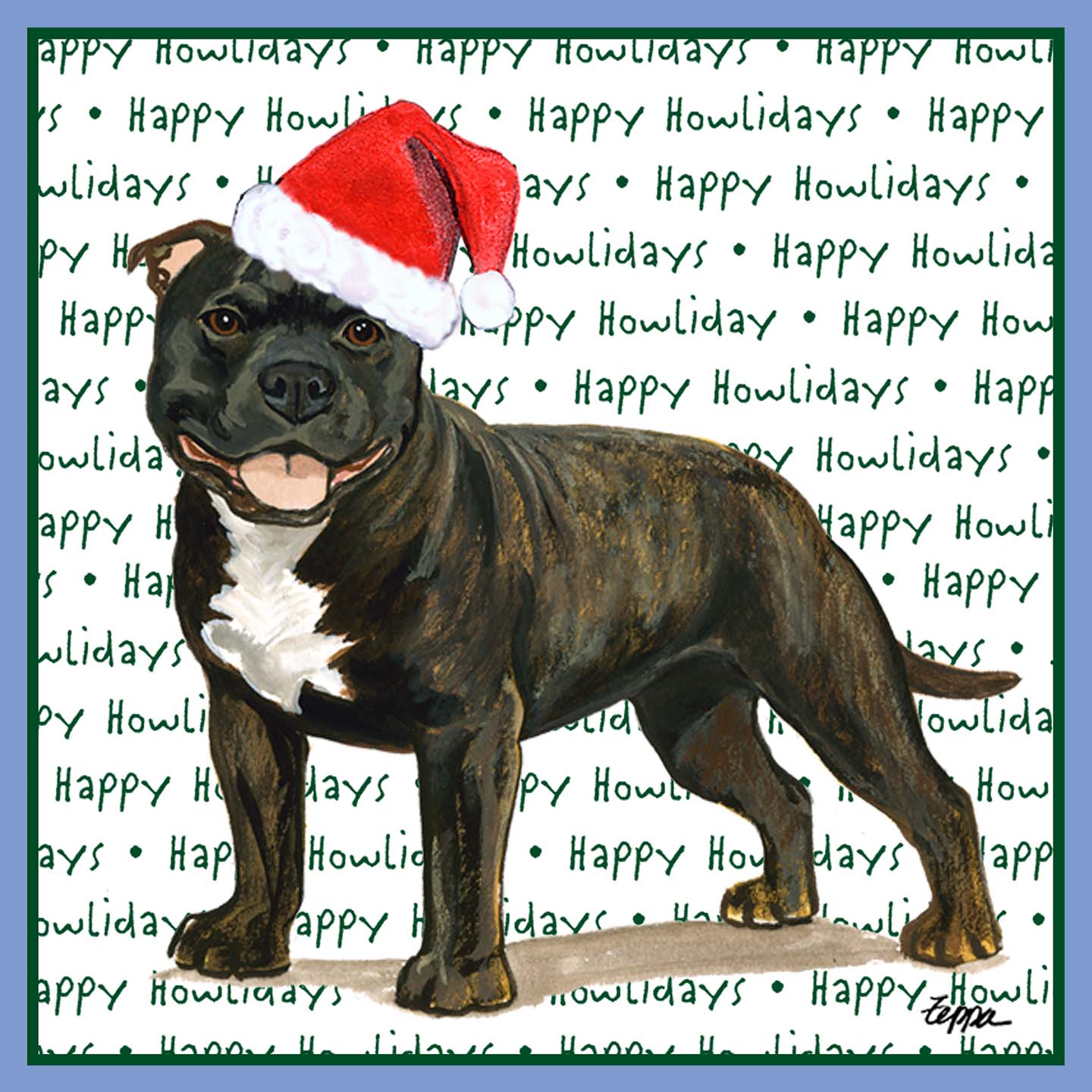 American Staffordshire Terrier (Brindle) Happy Howlidays Text - Women's Tri-Blend T-Shirt