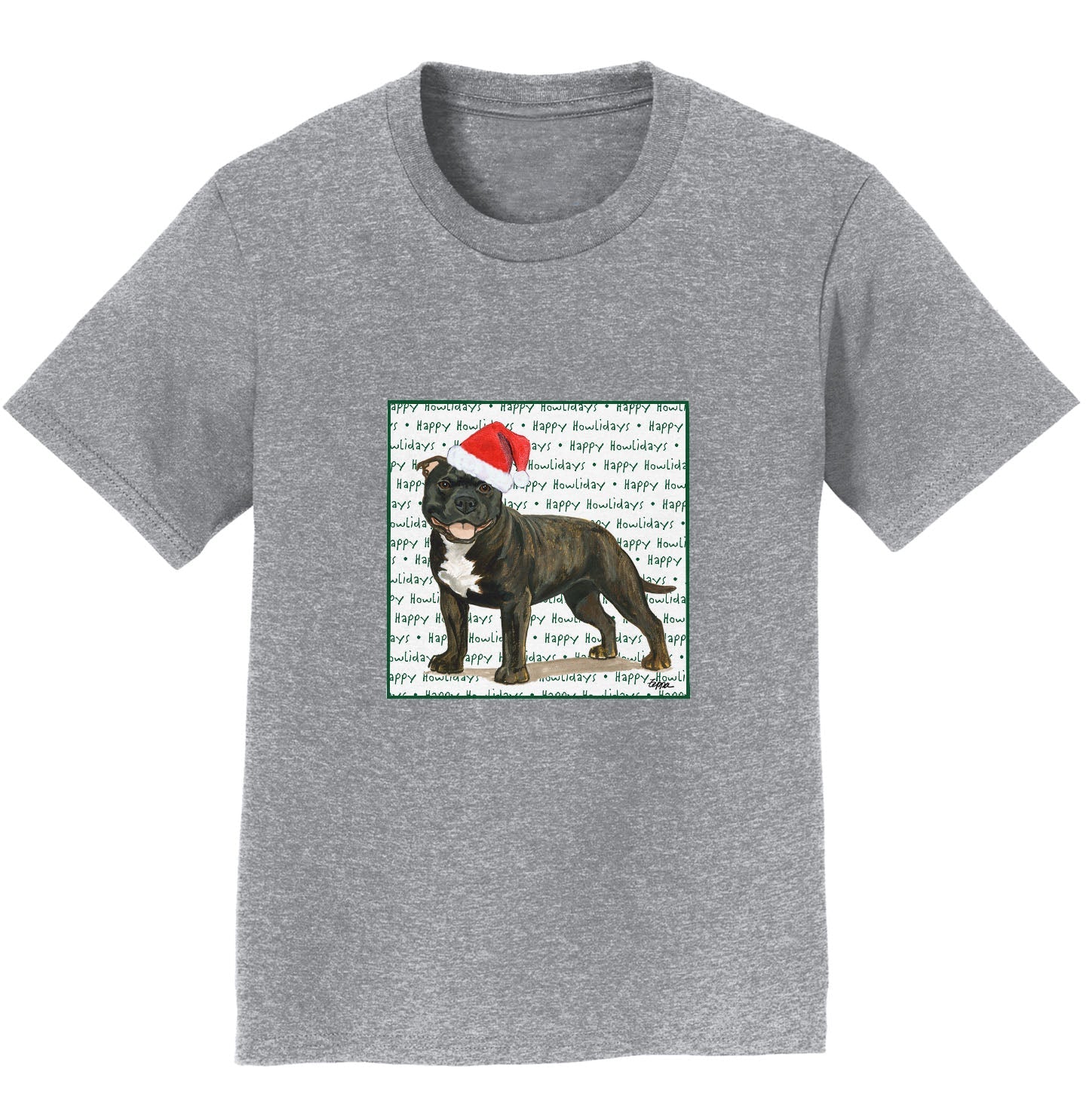 American Staffordshire Terrier (Brindle) Happy Howlidays Text - Kids' Unisex T-Shirt