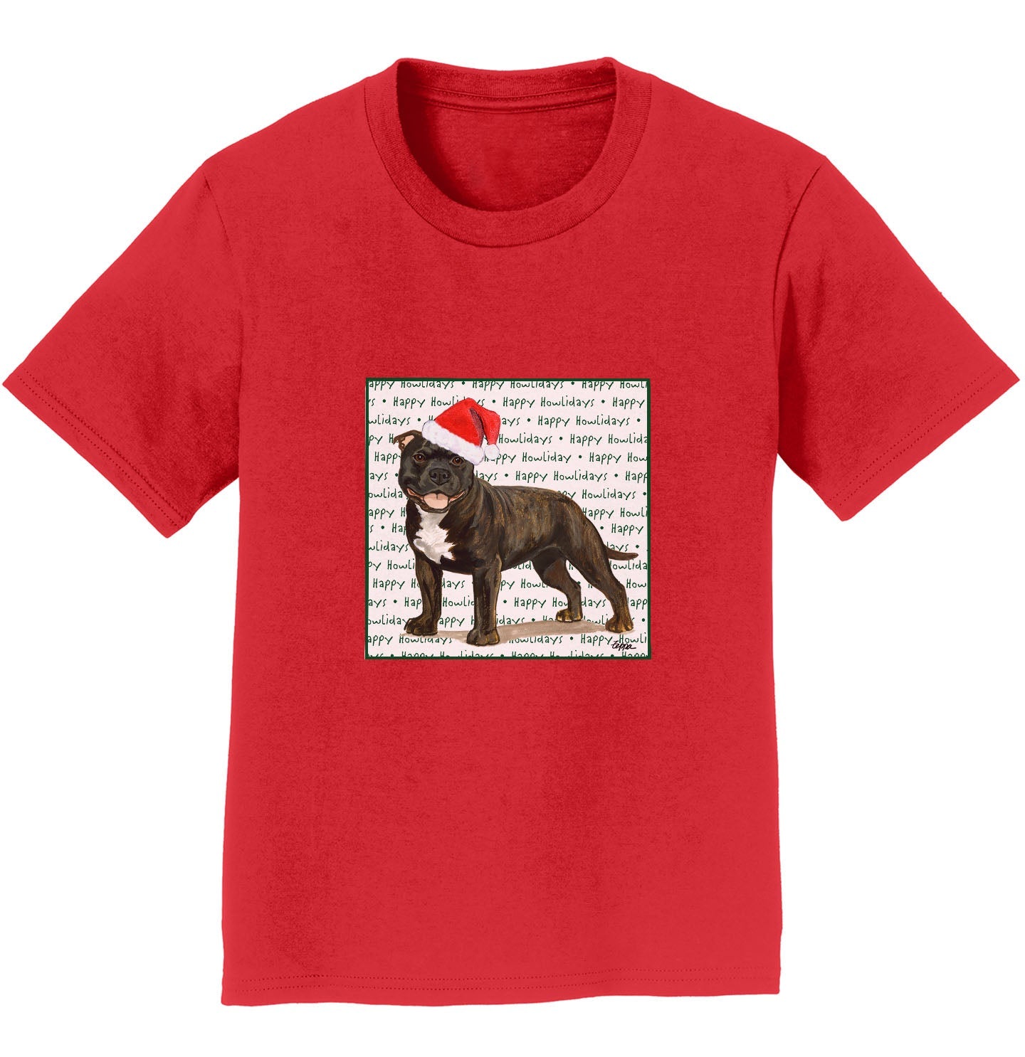 American Staffordshire Terrier (Brindle) Happy Howlidays Text - Kids' Unisex T-Shirt
