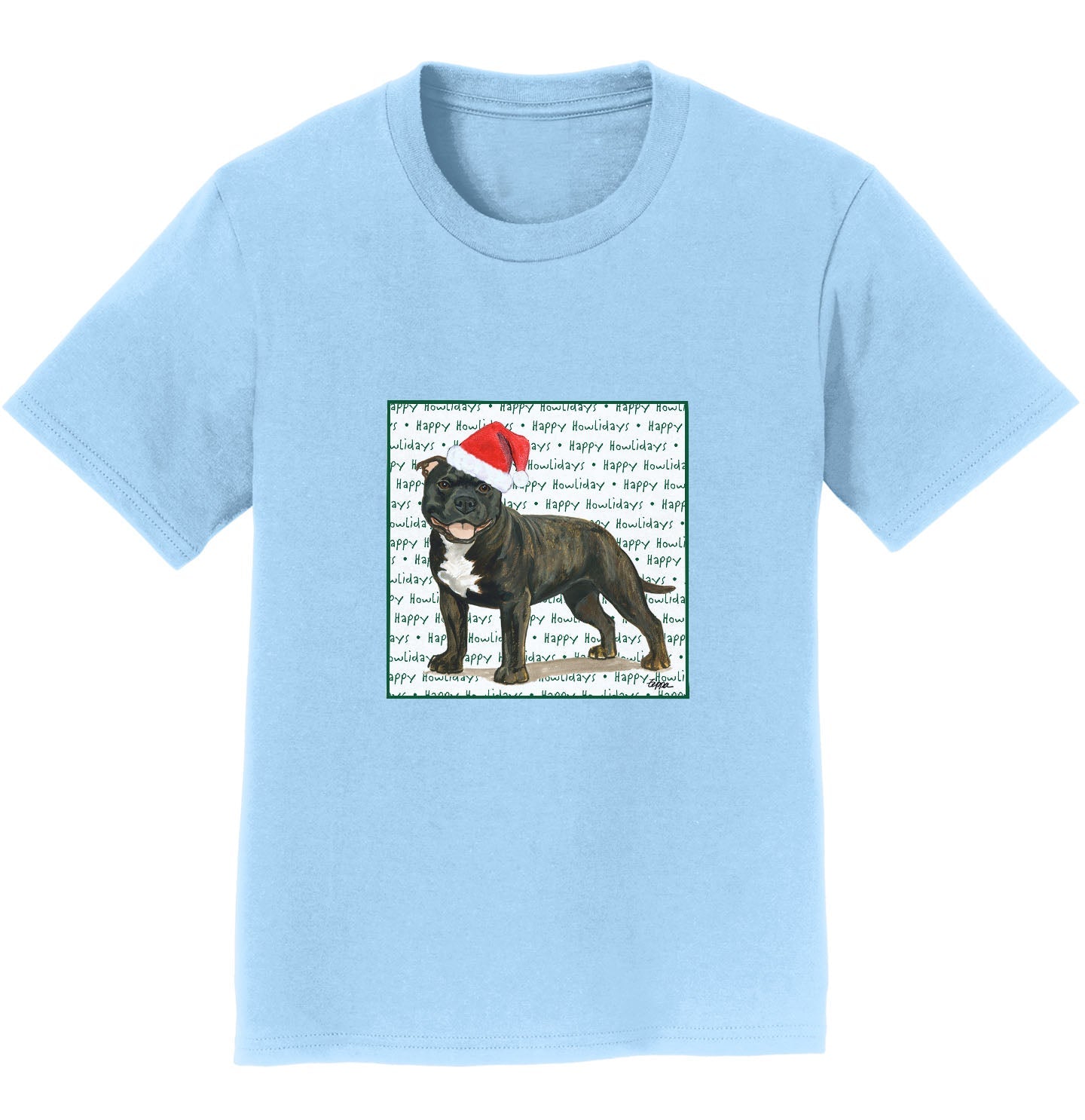 American Staffordshire Terrier (Brindle) Happy Howlidays Text - Kids' Unisex T-Shirt