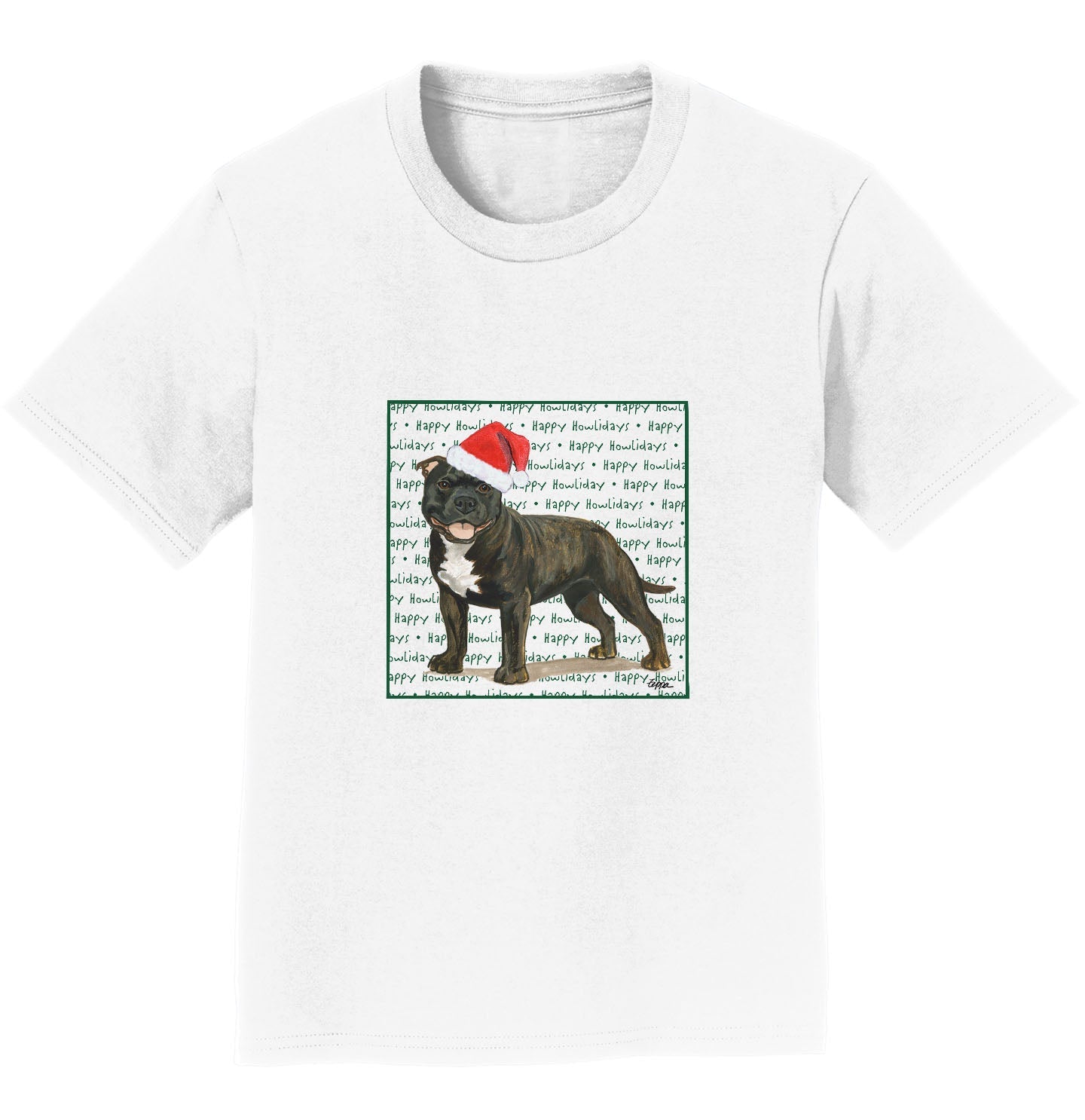 American Staffordshire Terrier (Brindle) Happy Howlidays Text - Kids' Unisex T-Shirt