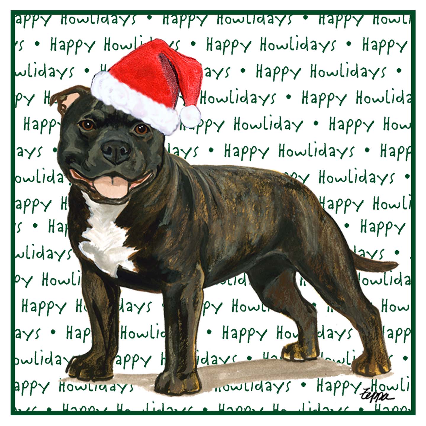 American Staffordshire Terrier (Brindle) Happy Howlidays Text - Adult Unisex Hoodie Sweatshirt
