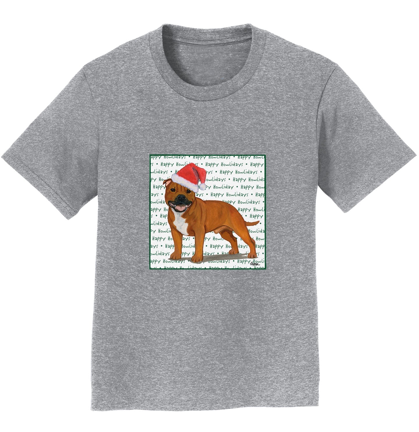 American Staffordshire Terrier (Red) Happy Howlidays Text - Kids' Unisex T-Shirt